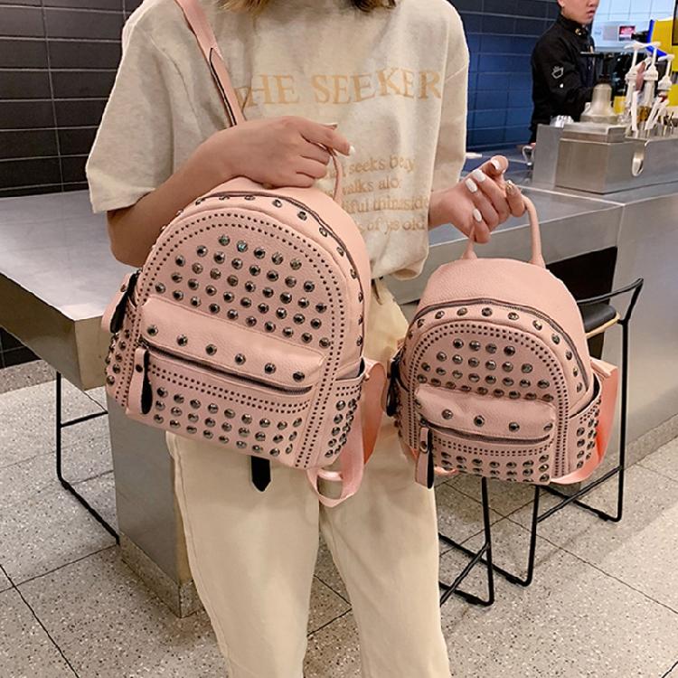 Retro Leather Backpack All-match Satchel Rivet Studded School Bag for Shopping