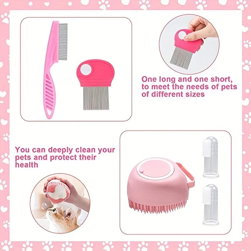 8Pcs Combo Set Cat Brush Beauty Kit with Pet Nail Clippers and Files Pet Self-Cleaning Kit Flea Comb Pet Shampoo Bath Brush Pet