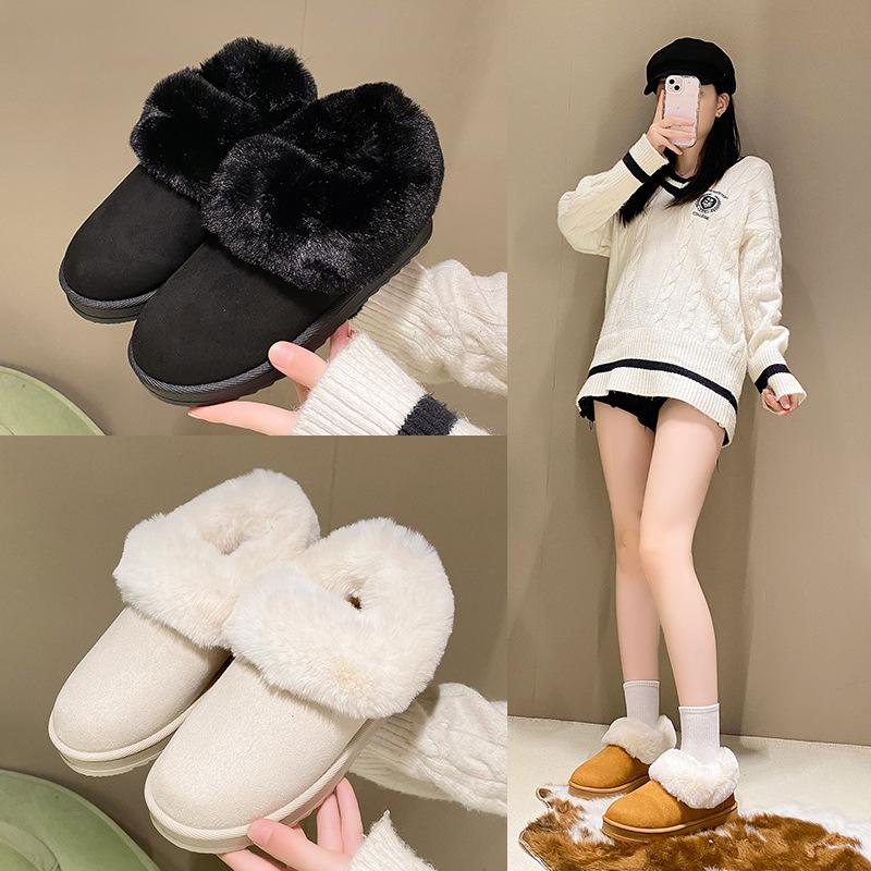 Mao Mao Mouth Snow Boots Women's Winter New Large Size Flat Bottom Short Tube Lazy Cotton Boots Women