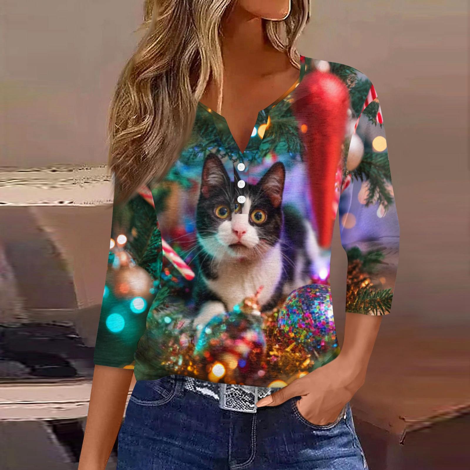 

Женская модная повседневная рождественская блузка с V-образным вырезом и рукавом три четверти, украшенная пуговицами L чёрный