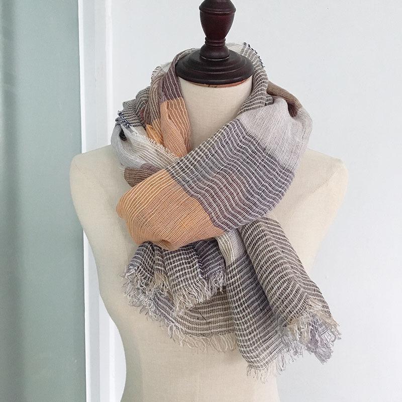 

Японский стиль Красочные клетчатые полосатые хлопково-льняные женские шарфы 60x180см 60x180cm