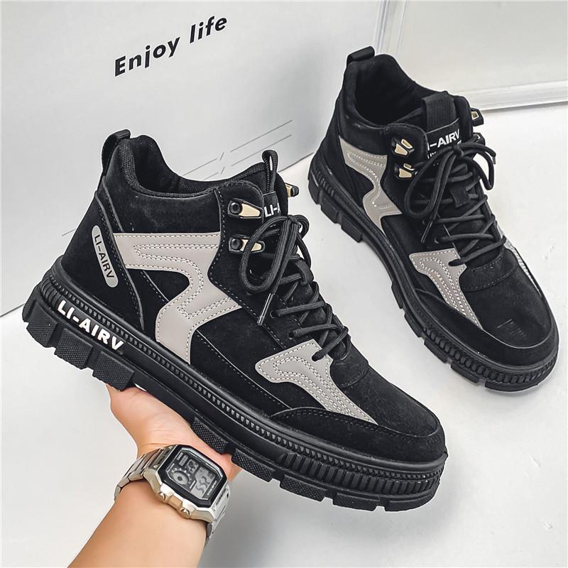 Ins Trend Men's Autumn Winter Boots Hightop Skateboard Shoes Students Boys Platform Walking Casual Boots