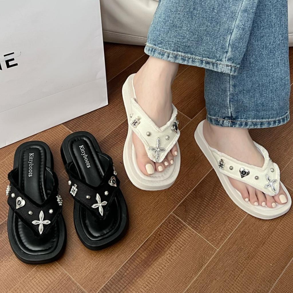 Retro flower platform slippers women's summer new fashion breathable girls flip-flops versatile casual sandals
