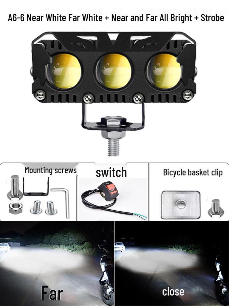 Super Bright LED Motorcycle Spotlights: High/Low Beam, Yellow & White, for Electric Vehicles & Tricycles