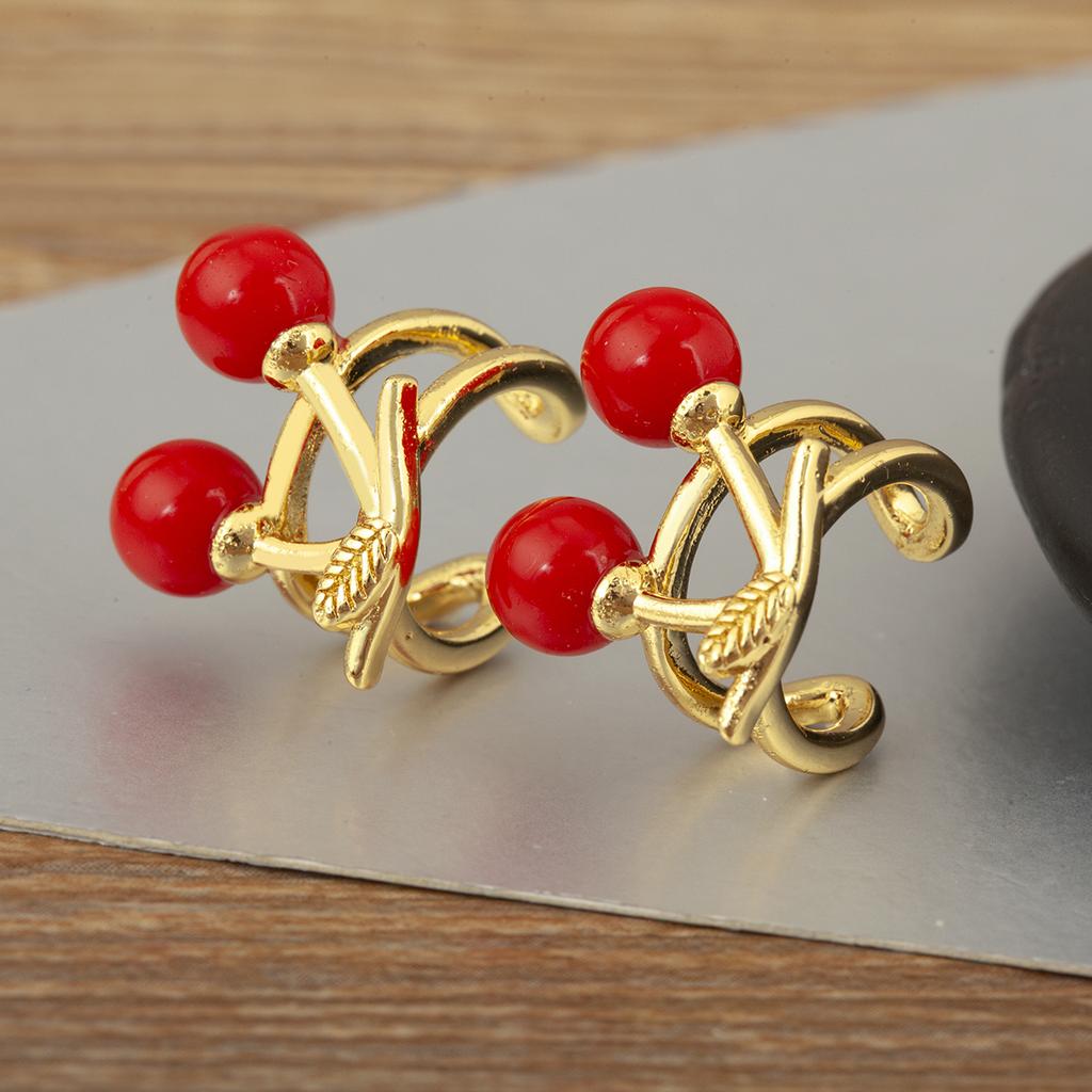 Nidin New Trendy Enamel Drip Oil Strawberry/Cherry/Watermelon/Apple Shape Ear Clip Earrings No Piercings For Women Girls Jewelry