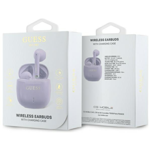 Guess Bluetooth Headphones Gutwsj14Esgu   Tws + Docking Station Purple/Purple Printed Classic Logo