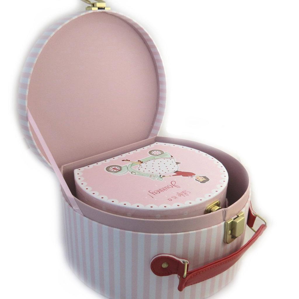 Les Trésors De Lily [N2027] - 3 Nesting Suitcases 'Mrs Smith' Pink Red