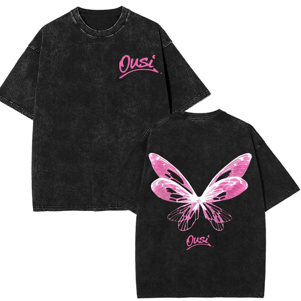

Vintage Washed Pink Butterfly Fairy TShirt Retro Distressed Ousi Print Casual Tee Oversized YK Streetwear for Women S