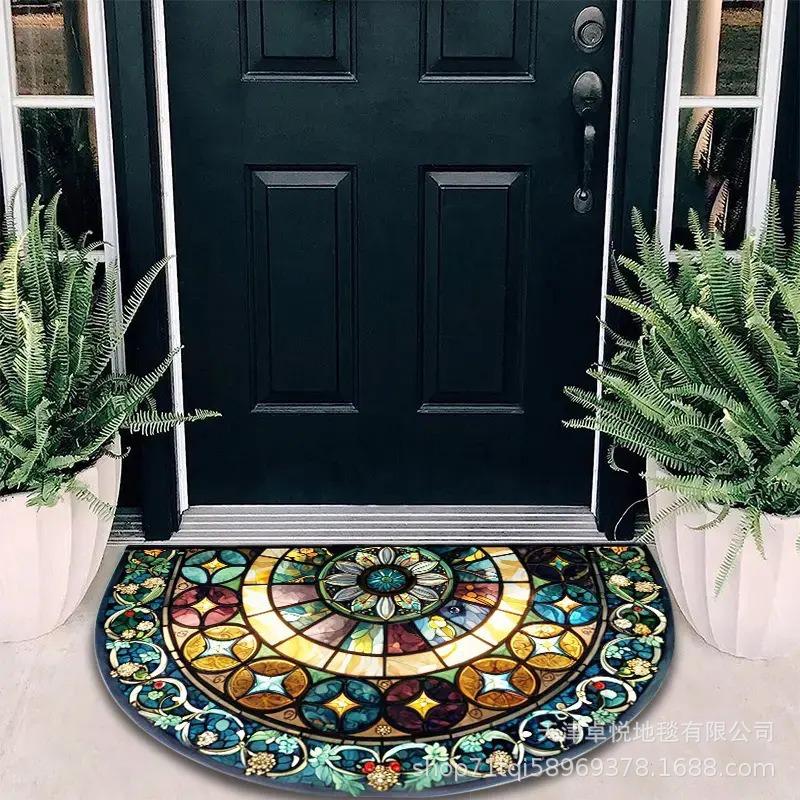 Eingangsmatte Halbkreisförmig Retro Fußmatte Staubdicht und Rutschfest Eingangsteppich