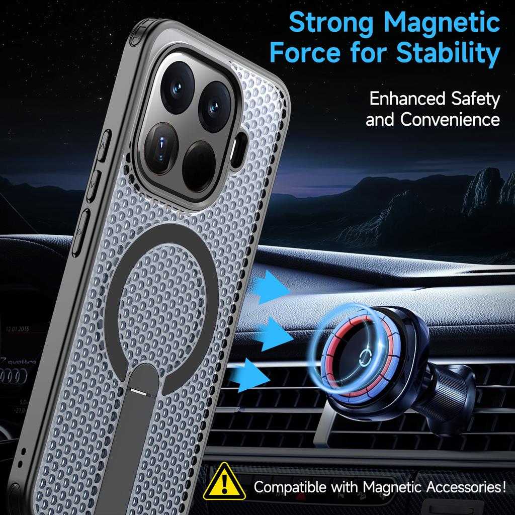 Magnetic Armor Phone Case For Xiaomi 15T Pro 14T 17 Pro 17Pro Max Hole Design Metal Bracket TPU Frame Acrylic Plastic Back Cover