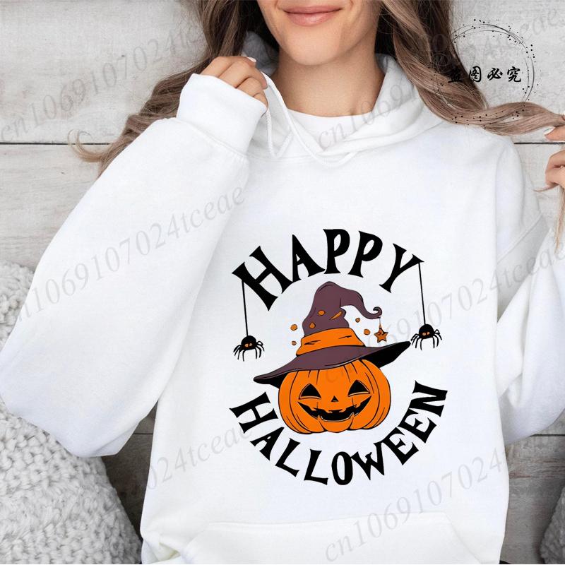Boo Boo Crew Ghost Prints Halloween Hoodies Women Winter Fleece Warm Hoodies Crewneck Loose Pullovers Casual Soft Sweatshirts