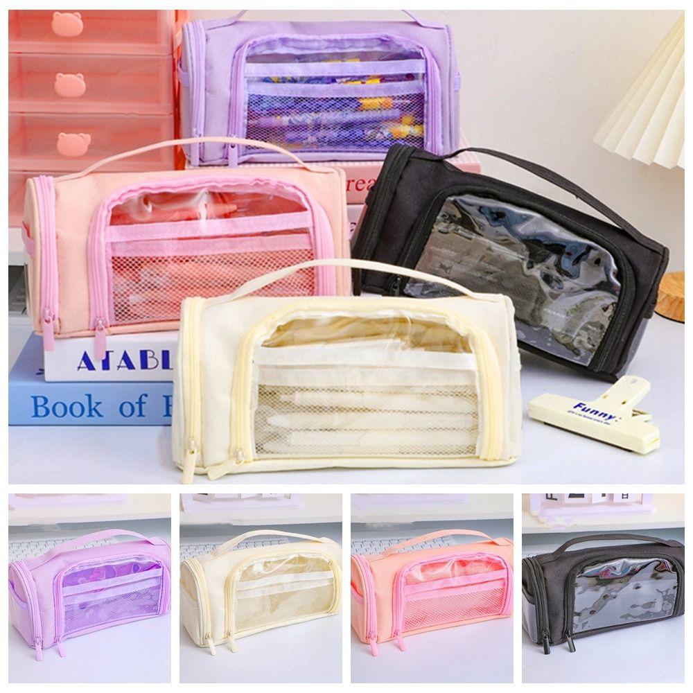 

Dirt Resistant Large Capacity Pencil Bag Canvas Zipper Pencil Case Student Learning фіолетовий