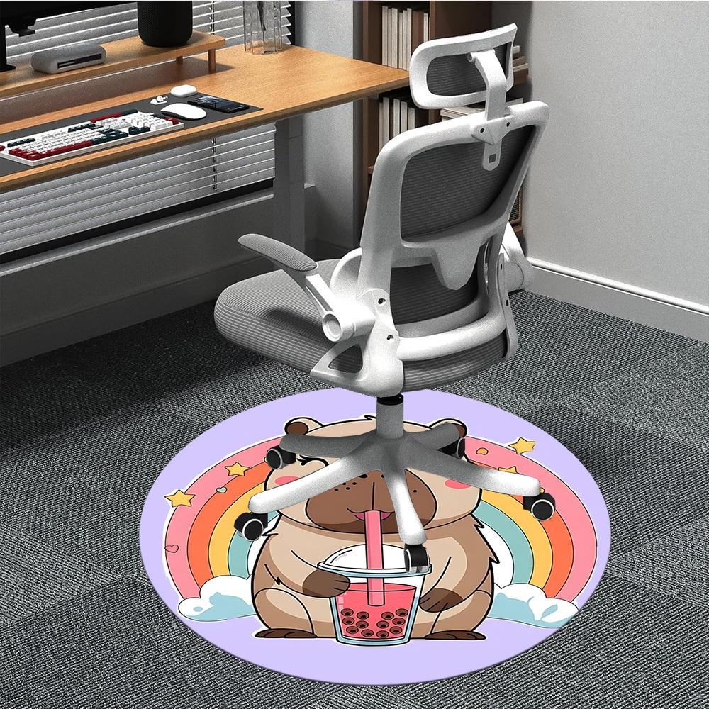 1PC Capybara Office Round Area Rug, Mat Suitable For Office, Under Office Chairs Bedroom Living Room Home Decor, Room Deco