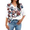 Women's Casual Button Henley Neck Shirt Three Quarter Sleeve Lightweight Breathable Cotton Linen Blouse Loose Fit Printed Top