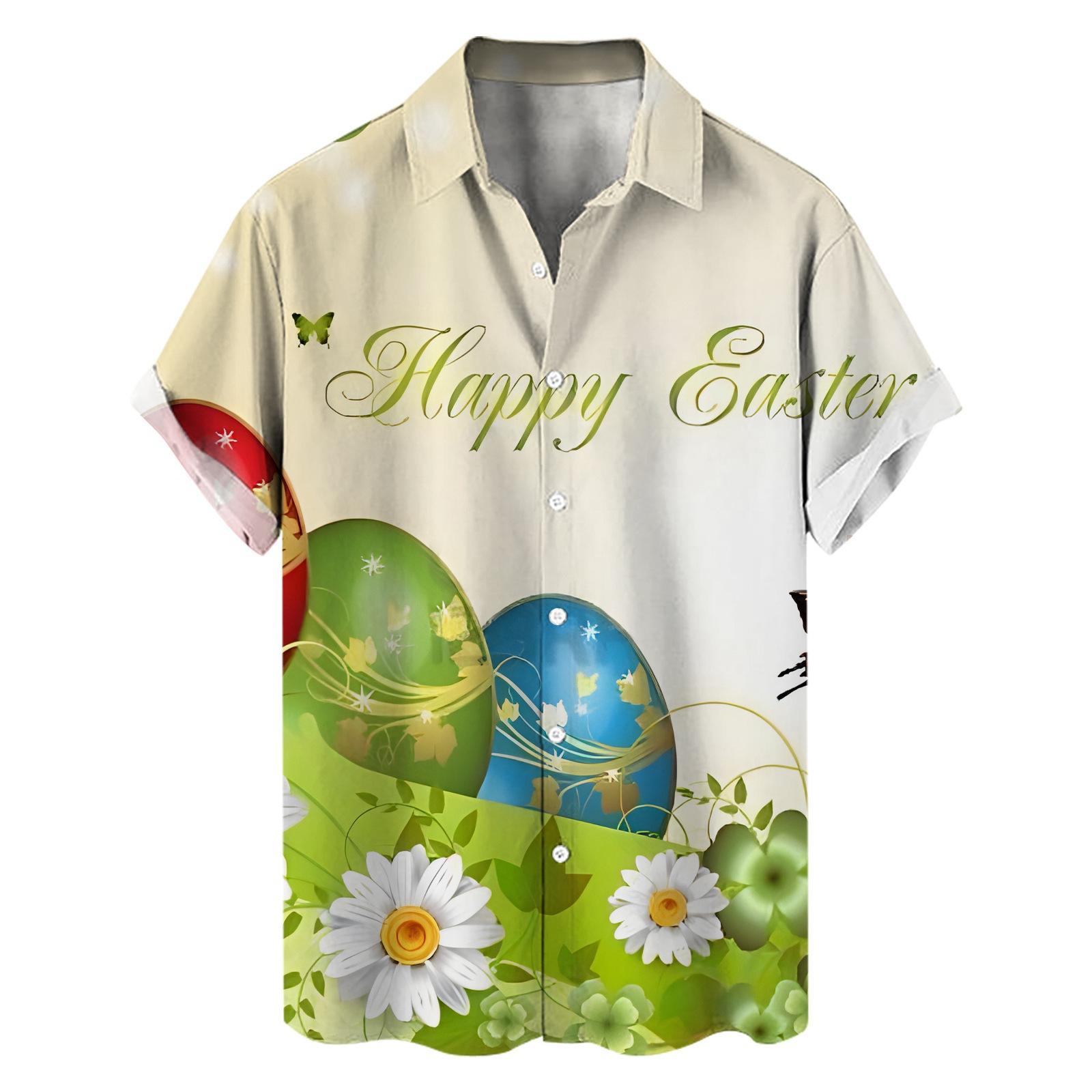 Fashion human Nieuw shirt Pasen elementen 3D digitale print heren losse trend korte mouw shirt L