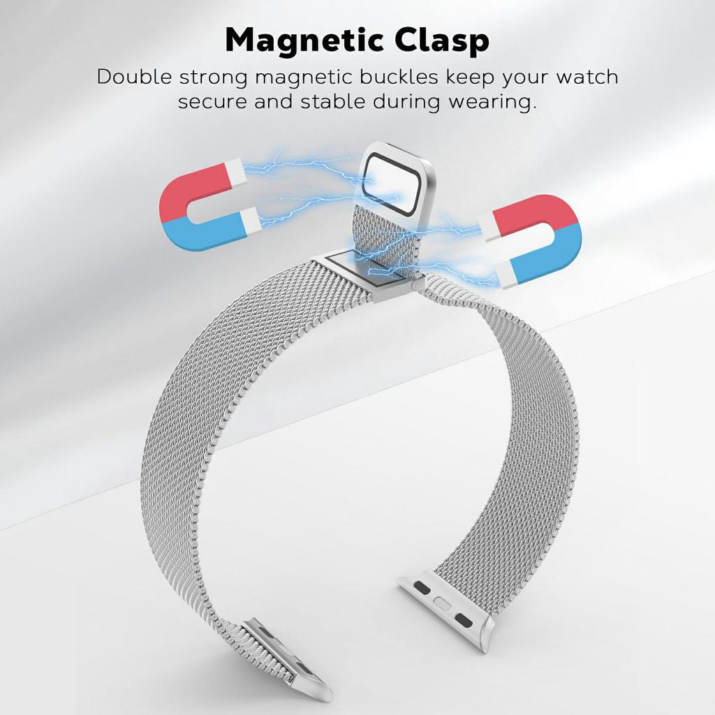 Silver Metal Strap for Apple Watch Series 10 Ultra 9 8 7 SE 6 5 4 3 2 1 46mm 49mm 45mm 44mm 42mm Magnetic Closure Milanese Watch Band