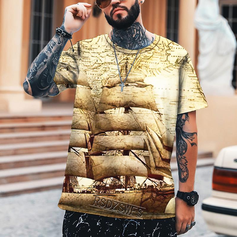 Hip-hop Retro Map Coordinate Tričko Pánské 3D strojový potisk Tričko nadměrné velikosti Street Summer Krátký rukáv 2022 Značka Top