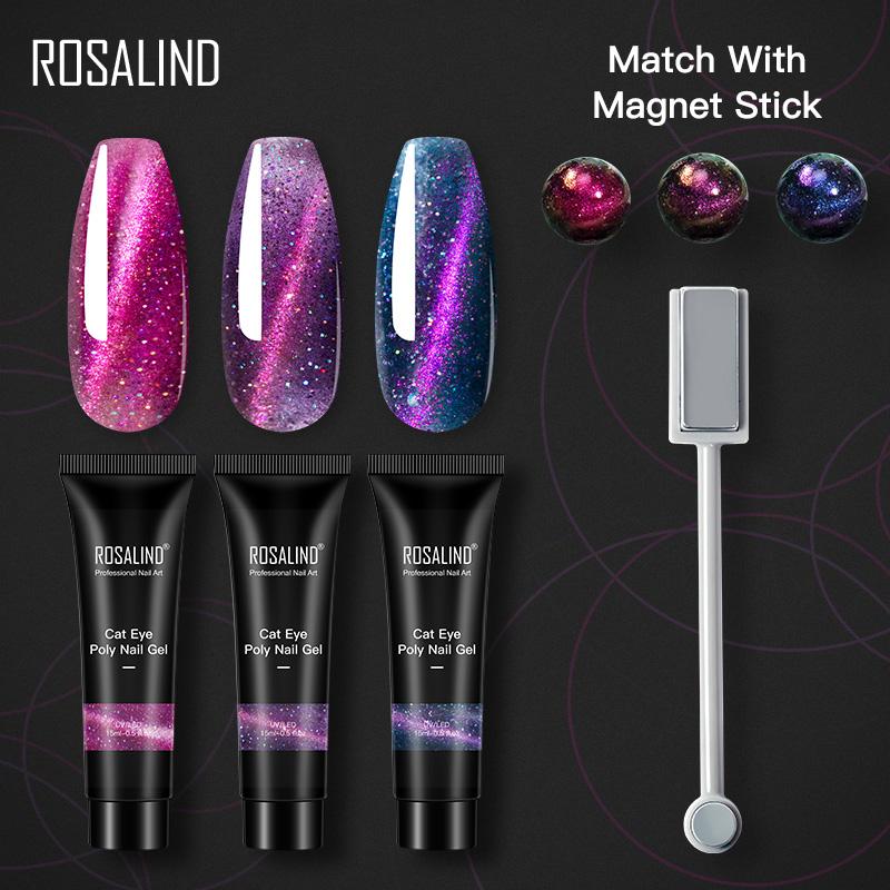 ROSALIND Poly Nail Gel Semipermanent UV 15ML Crystal Acrylic Liquid Extension Hybrid Varnish Poly Nail Gel Cat's Eye Effect