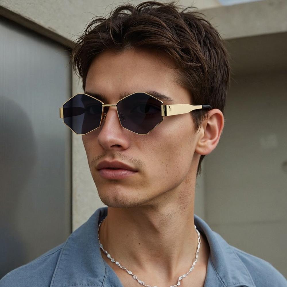 Luxury Hexagon Sunglasses Women Men Fashion Polygon Metal Sun Glasses Trendy Driving Shades