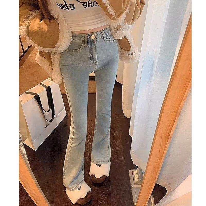 Extended version of micro-pull jeans women's high waist and thin winter tall trousers