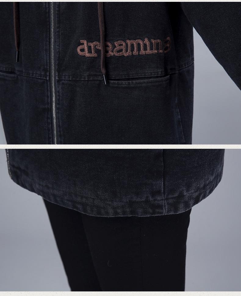 Women's Fleece-Lined Denim Hooded Jacket: Mid-Length, Warm, Fashionable Autumn/Winter Coat for Middle-Aged & Elderly Moms.