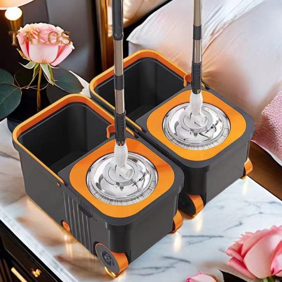 Spin Mop Set with 6 Reusable Mop Heads Microfiber Mop Heads 360 Degree Rotation Stainless Steel Handle Floor Cleaning System