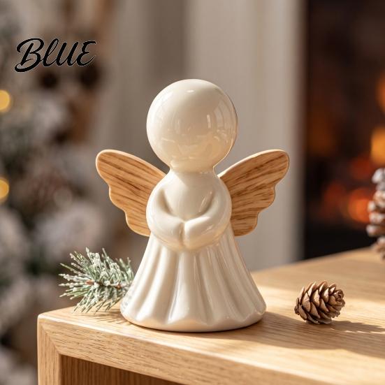 Resin Crafts for Home Minimalist Angel Figurine with Wood Texture Wings Compact Statue Accessories Decorative White Sculpture Office Desk Decoration