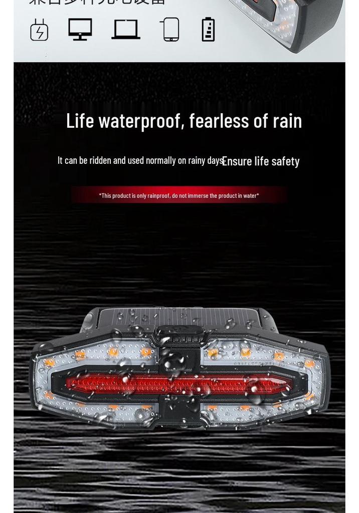 Solar-Powered Remote Bicycle Turn Signals & Horn - Waterproof Night Riding Taillight