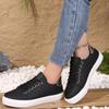 Sneakers Women's Lace-Up Round Toe Casual Shoes with Gold Accents