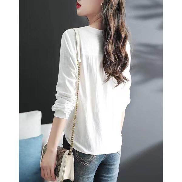 Dámské jaro podzimní halenky topy dáma ležérní výšivka výstřih do V s dlouhým rukávem vintage volné blůzy