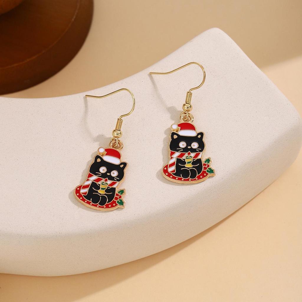 Festive Reindeer & Gingerbread Earrings: Christmas Cartoon Drip Oil Design