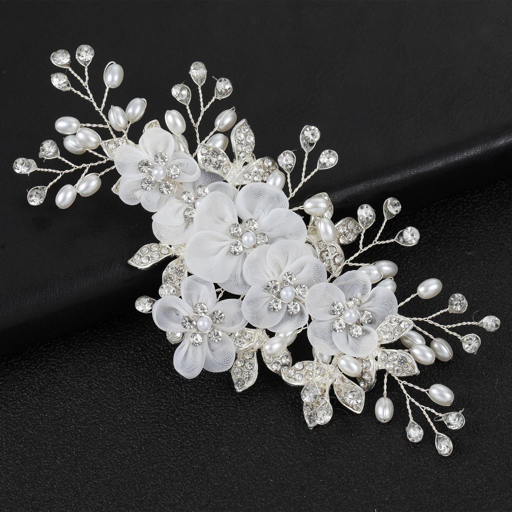 White Silk Flower Hairpins Gold/Silver Color Alloy Leaf Hairclips for Bride Wedding Party Hair Jewelry Women Elegant Headpieces