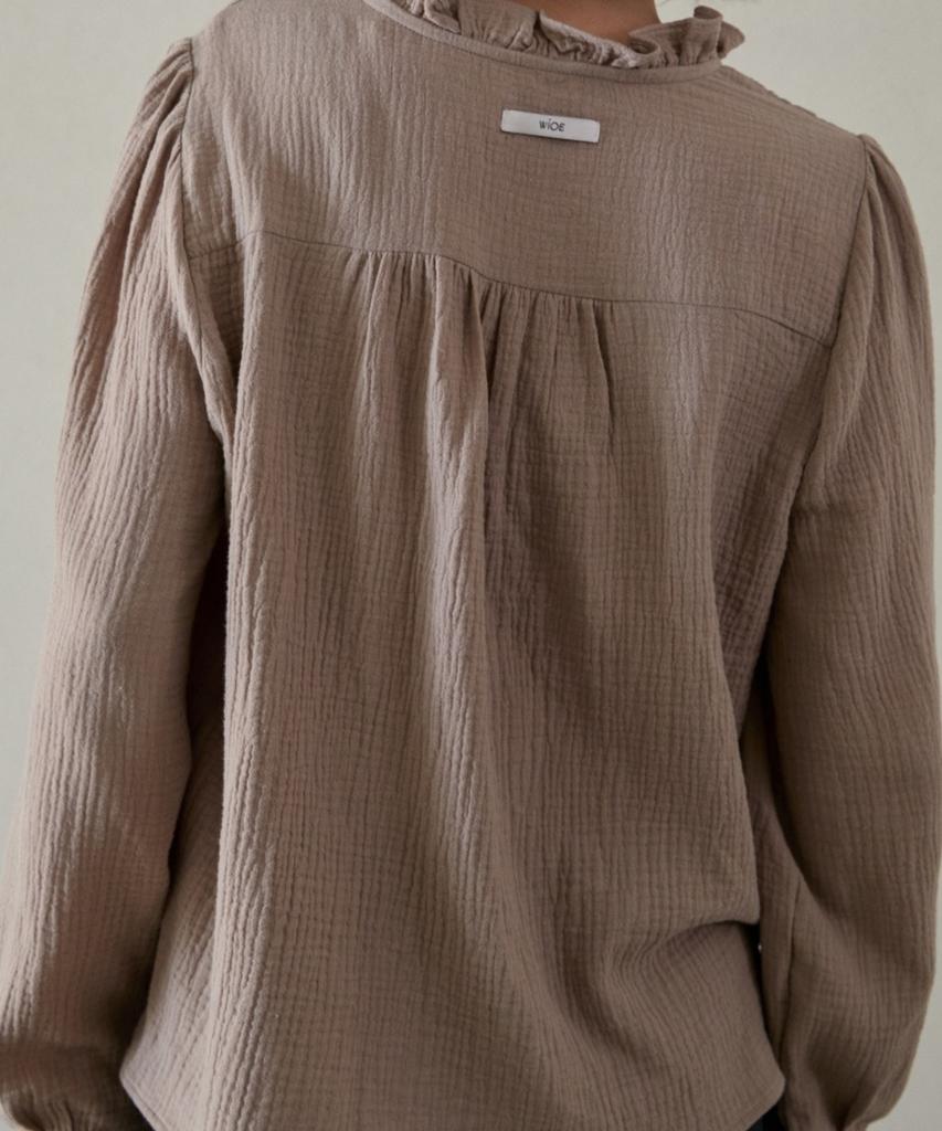 WIOE Rachel Frill Blouse_Mocha Gray