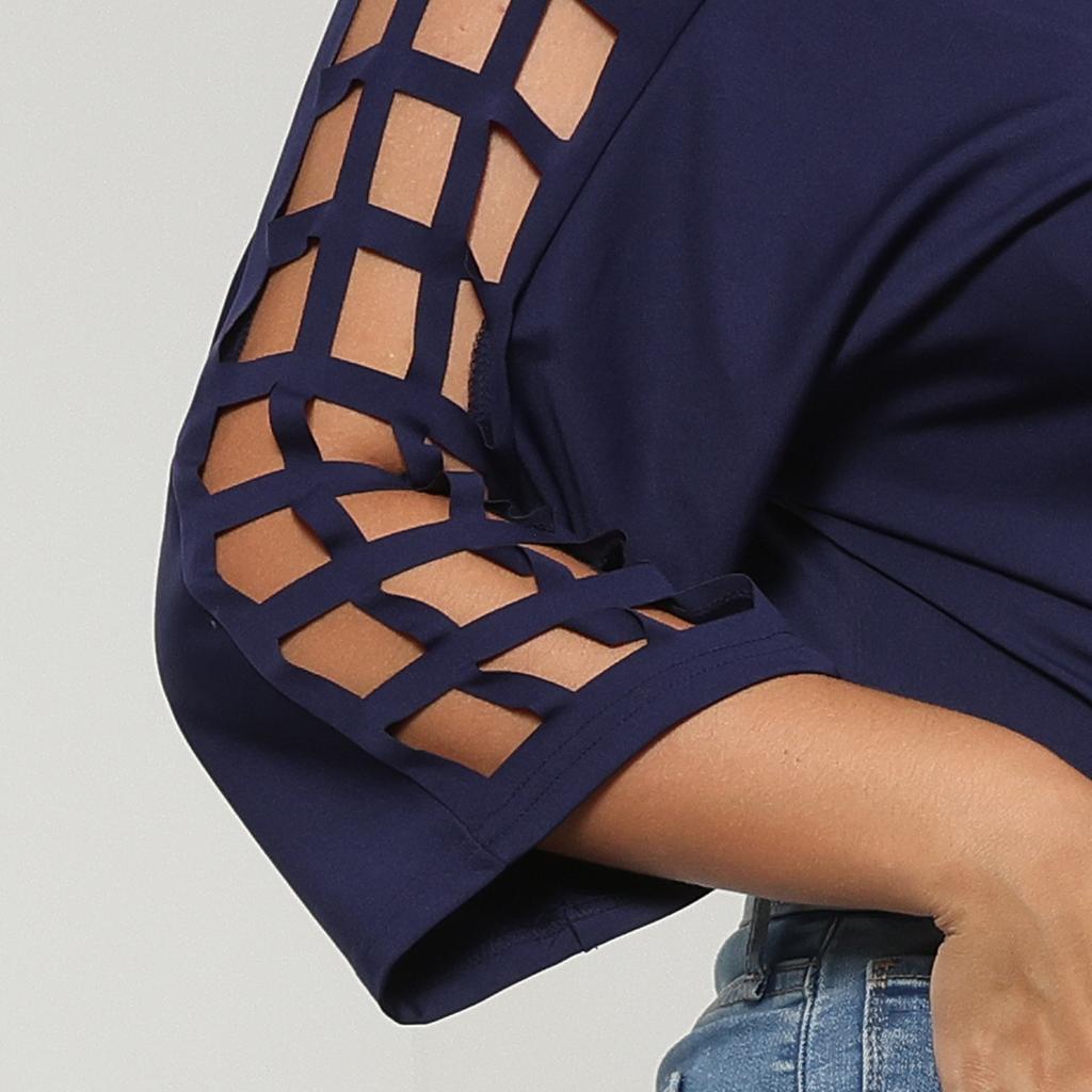 חולצות טי שירט לנשים אביב קיץ סתיו פלוס מידה חלול צווארון V חולצת טריקו חולצה עם שרוולים קצרים