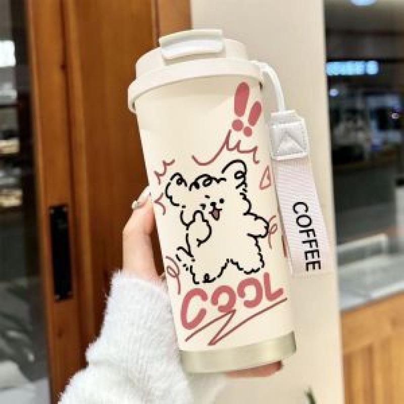 Light Luxury High-grade Water-sensitive Cup Stainless Steel Portable Coffee Cup Large Capacity High Value Niche Thermal Insulation Kettle