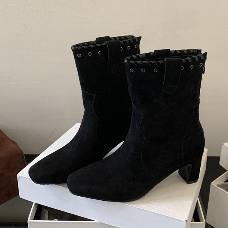 

Fashion Liyke Fashion Hollow Out Metal Circle Ankle Boots For Women Winter Shoes Low Heels Solid Square Toe Zip Party Chelsea Booties 35 чёрный