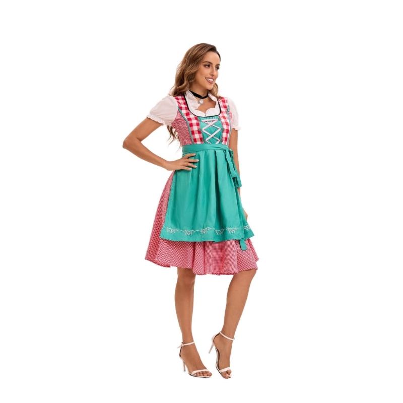 Women's Oktoberfest Costume German Bavarian Beer Festival Outfits for Halloween Carnival Party Dirndl Dresses Apron