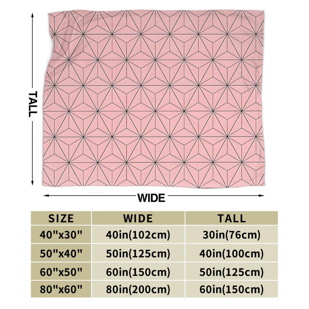 Nezuko's Kimono Tribute- Asanoha Pink Hemp Leaf Blanket Demon Slayer Flannel Funny Warm Throw Blanket for Home Winter