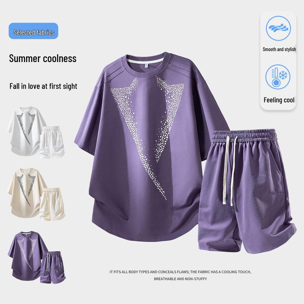 2026 Men's Ice Silk Summer Casual Two-Piece Set: Trendy Short Sleeve T-Shirt & Shorts Combo