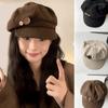 Harajuku Doppelknopf Barett Hut Japanischer Achteckiger Hut Einfache Korduroy Baseballkappe Winter