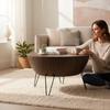 Modern Round Wooden Coffee Table | Solid Wood Center Table with Metal Hairpin Legs | Minimalist Mid-Century Living Room Furniture