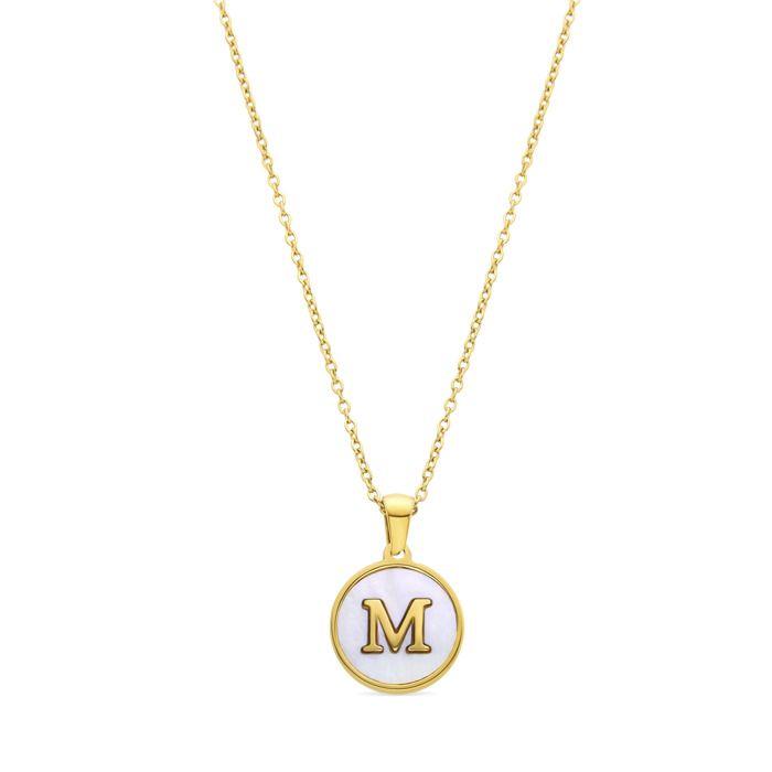Collier Luxenter En Nacre Blanche Finie En or Jaune 18K - Alphabet M
