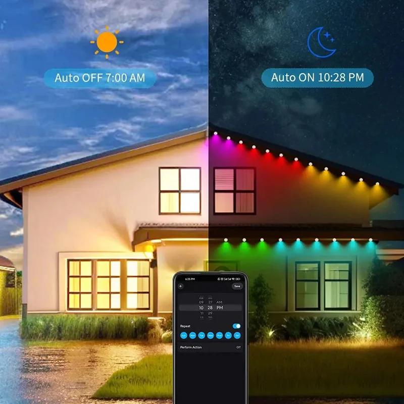 WIFI Smart Eaves RGBIC String Lights Bluetooth Google Speaker Control Outdoor Eave Decor Light Waterproof Music Sync Holiday