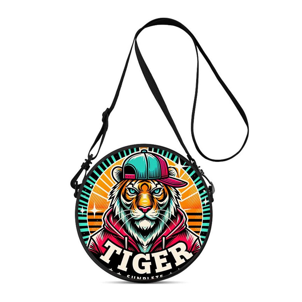 Tiger Print Round Shoulder Bag Casual Messenger Bag for Woman Best Gifts 2D Flat Casual Daily Crossbody Bag