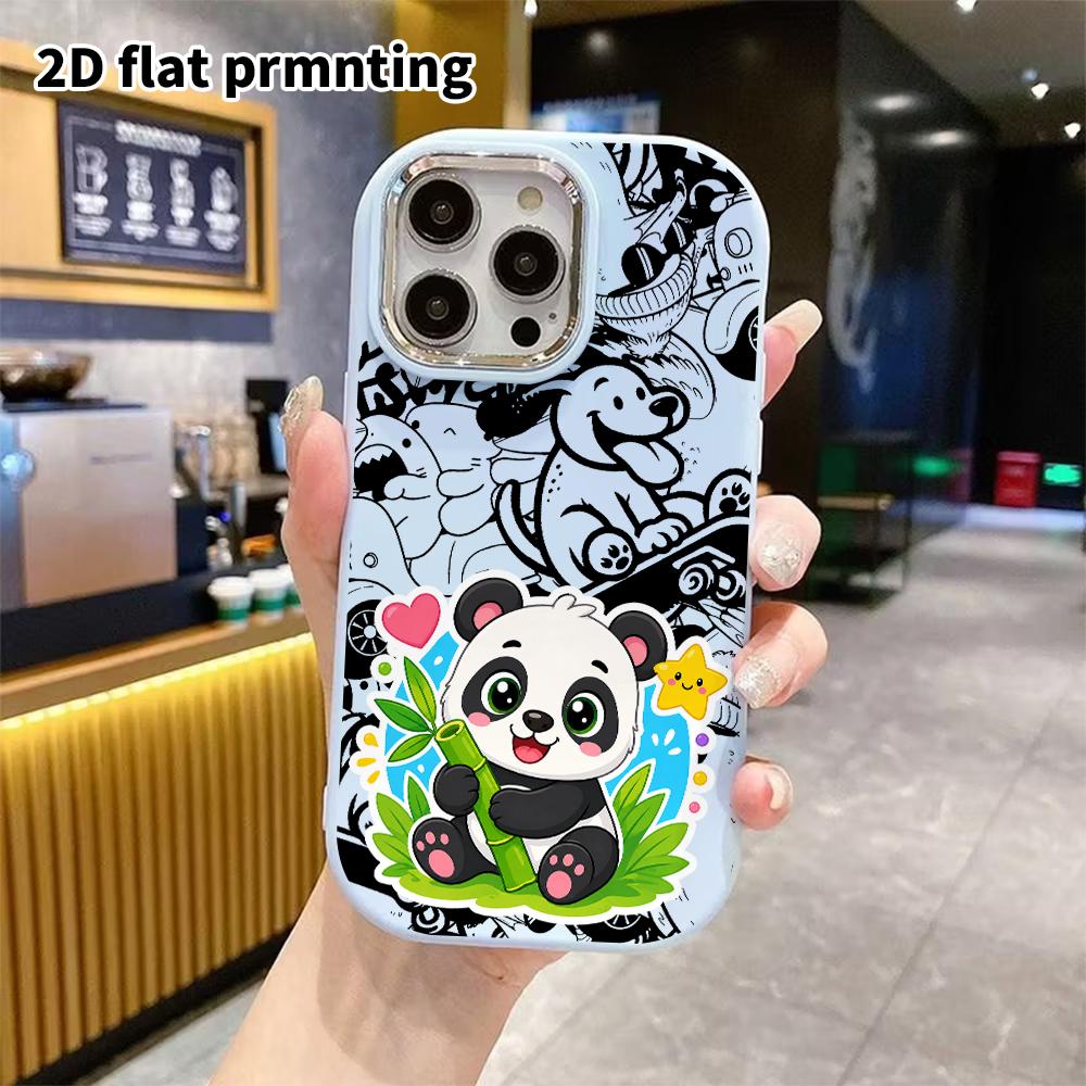 Phone Case: 2D flat design, fits iPhone 18, 17, 16, 15, 14, 13 Pro cases, cute soft panda hugging bamboo, perfect holiday gift for Christmas and Hallo