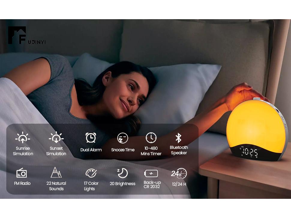 Top-Selling Bluetooth Ambient Light Alarm Clock with Sunrise Simulation and White Noise for Bedroom