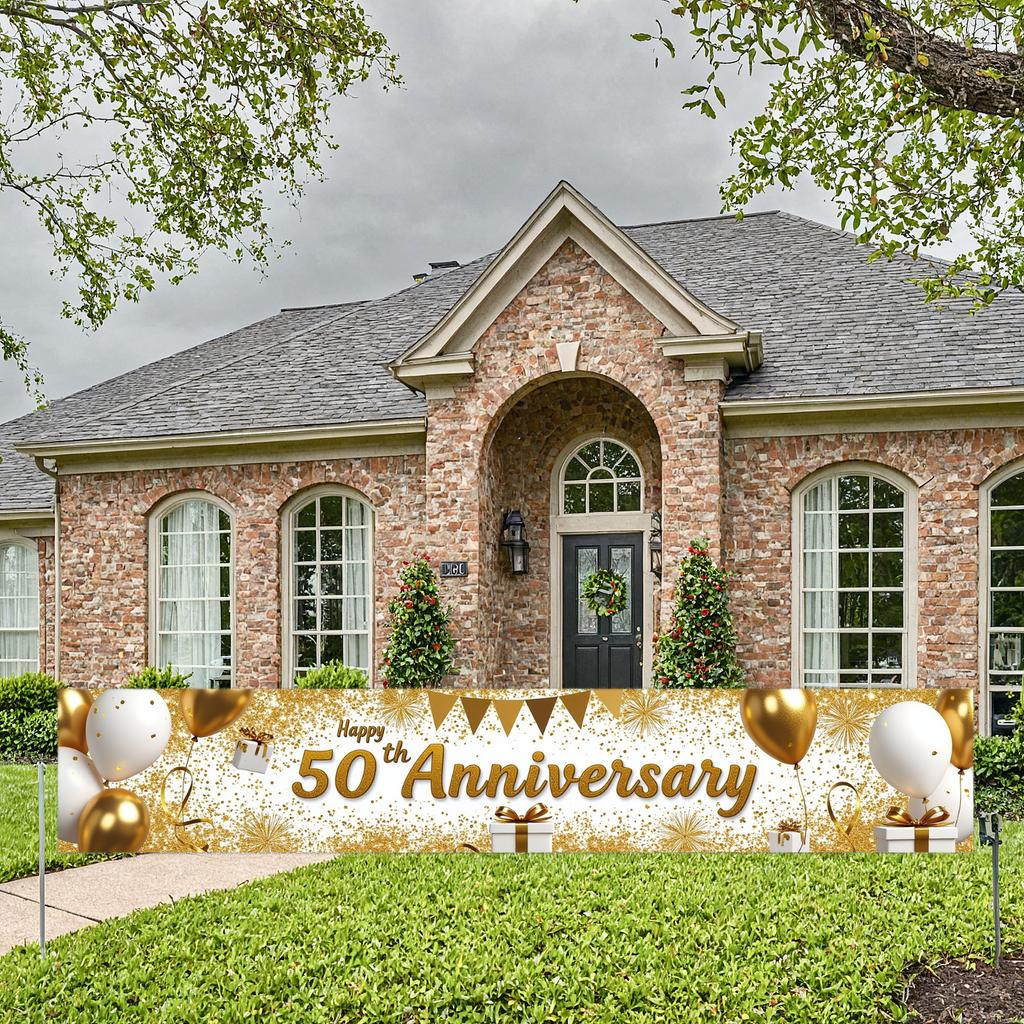 50th Anniversary Banner Golden Theme Milestone Decor Golden Celebration Celebration Gift Event Backdrop For Photo Shoot Party