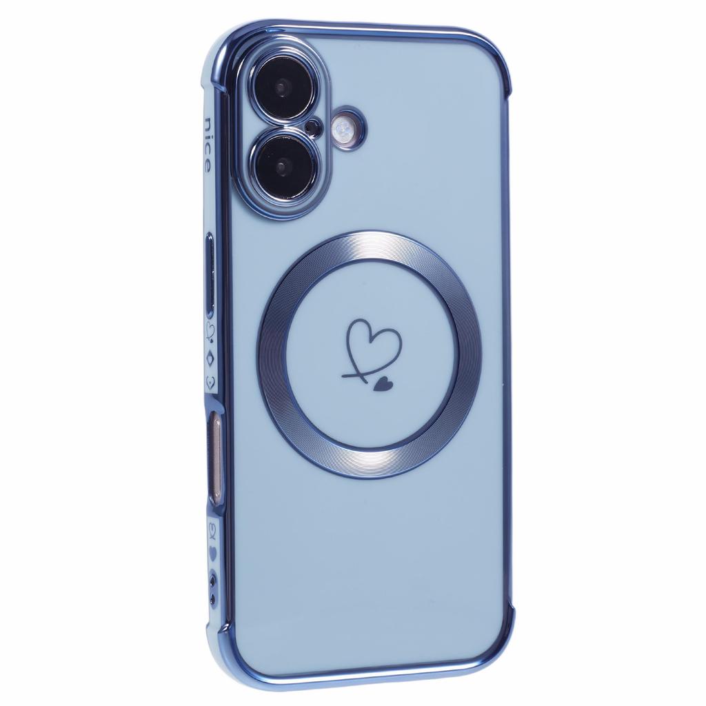 For iPhone 16 Case Compatible with MagSafe Electroplated TPU Phone Cover Hollow Love Hearts