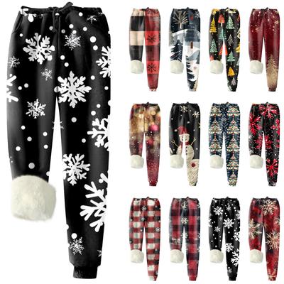 Women's Fashion Christmas Printed Sports Loose Thickened Thick Fleece Warm Pants