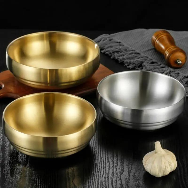 Stainless Steel Bowl Snack Cold Dish Mixing Bowl Double Layer Heat Insulated Rice Bowls Ice Cream Soup Bowls for Kitchen Flatwar